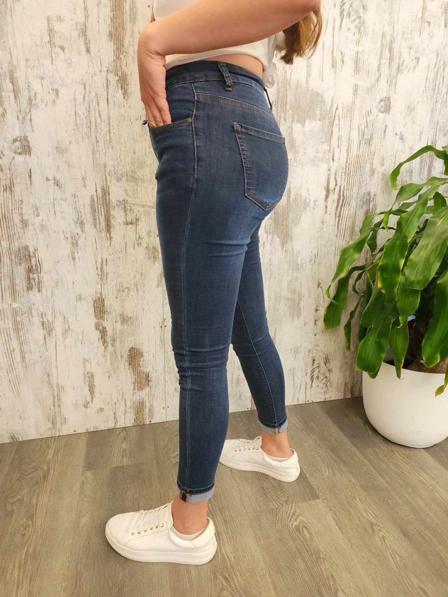 Josie Stretch High Rise Denim Jeans - Dark Blue