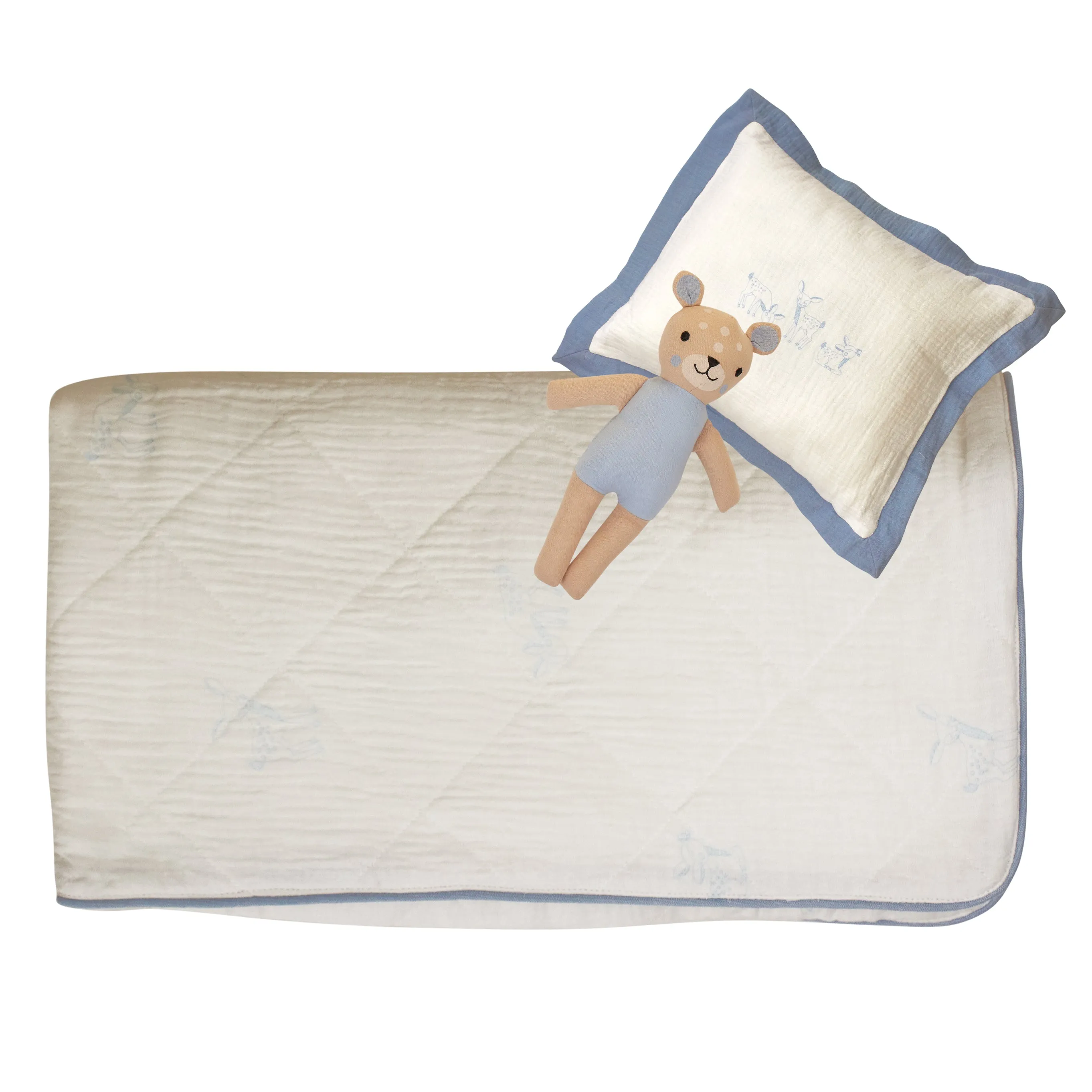 Kipp Baby Blue Fawn Padded Crib Blanket with Matching Pillow and Doll