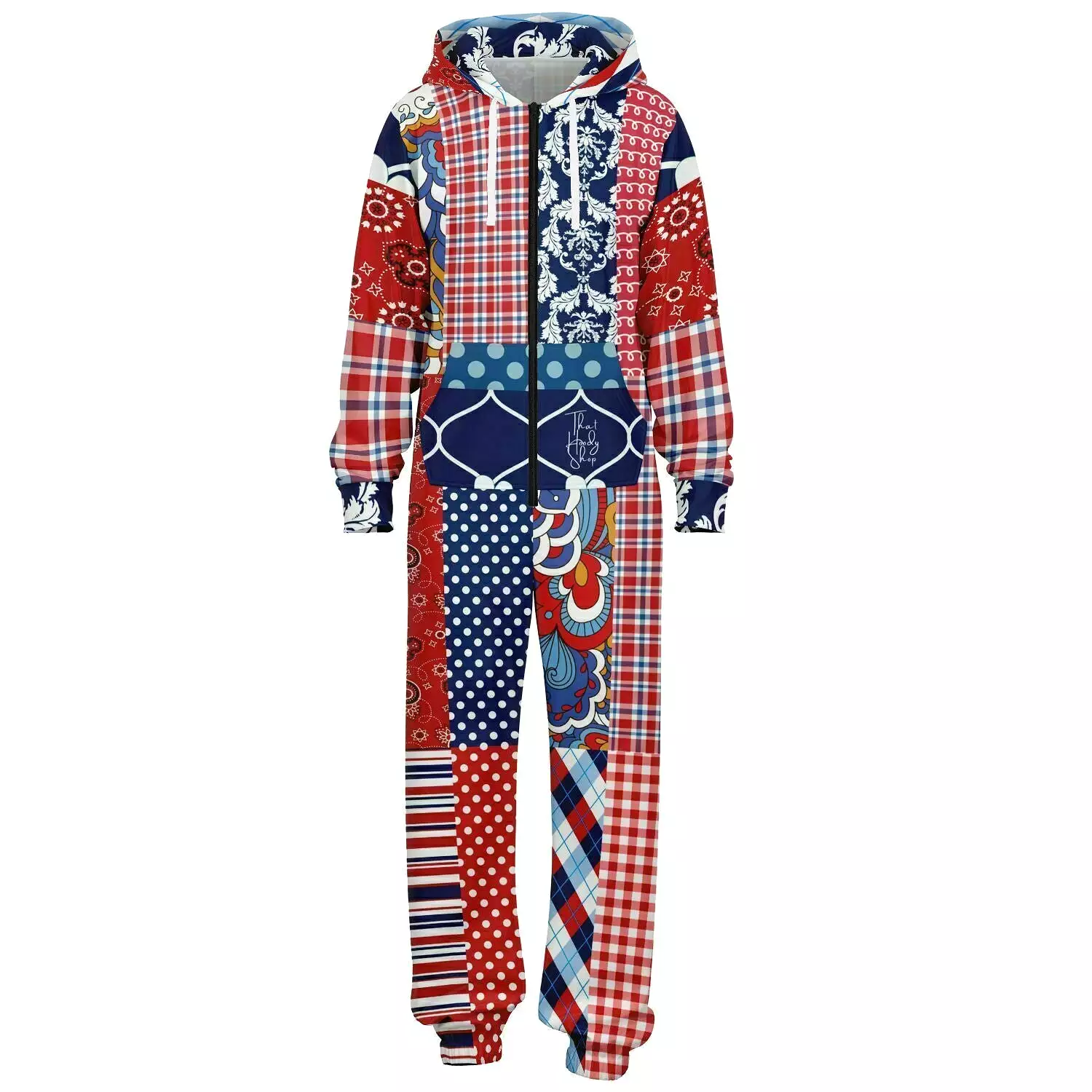 Liberty Bell Floral Stripe Patchwork Unisex Fleece Romper