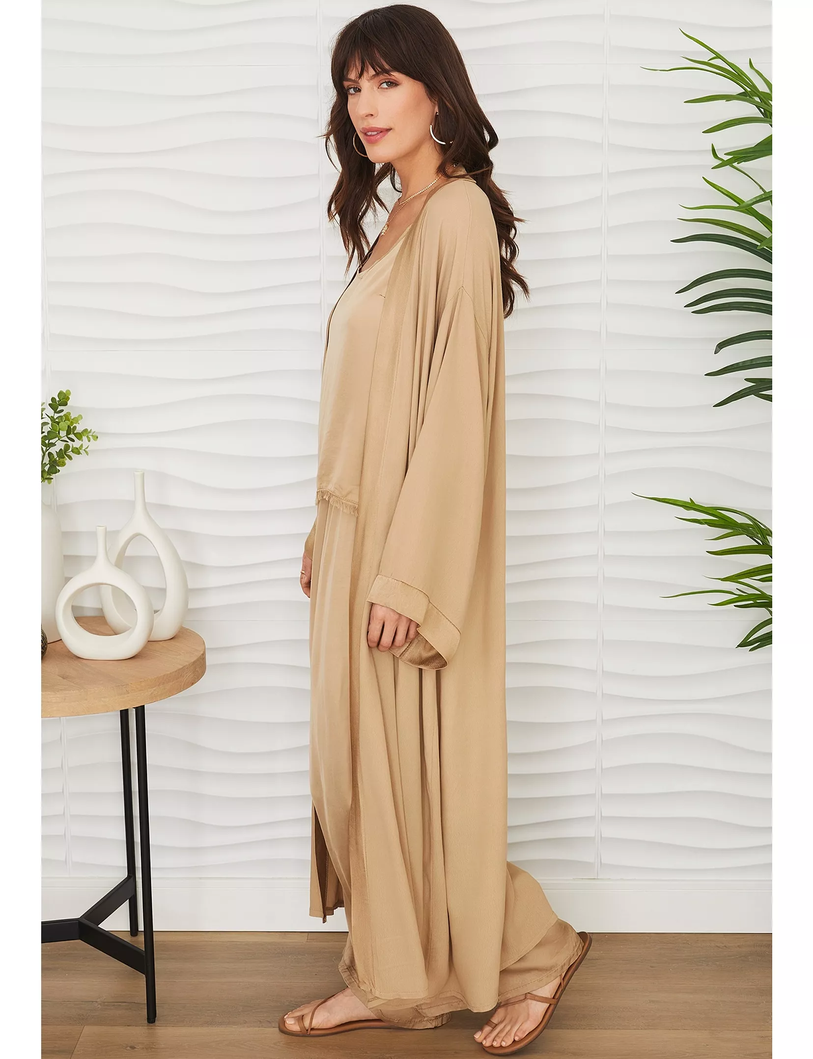 Lightweight Long Cardigan, Camel