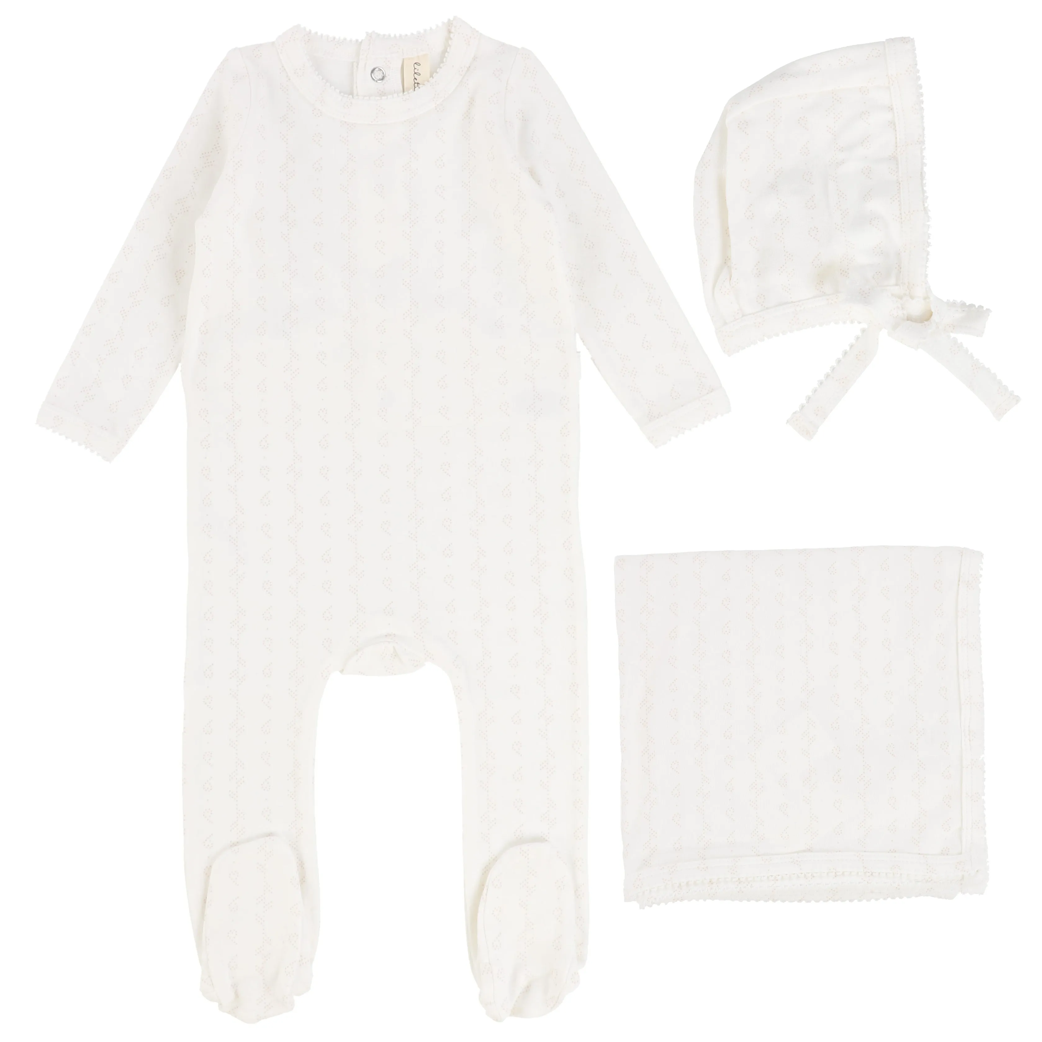 Lilette White Pointelle Printed Heart Layette Set