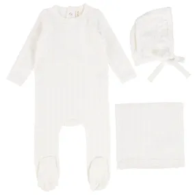 Lilette White Pointelle Printed Heart Layette Set