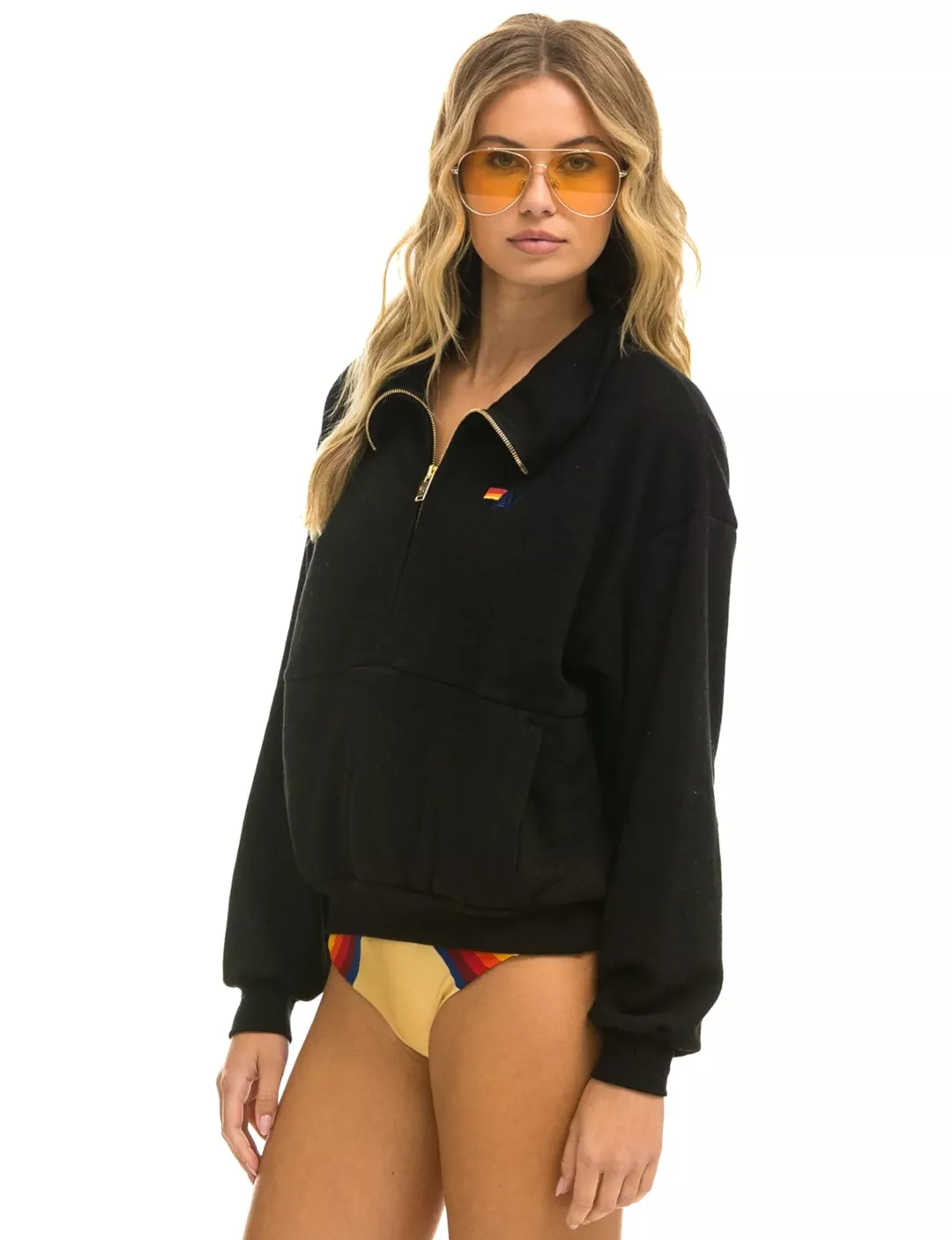 Logo Embroidery Half Zip Sweatshirt, Black