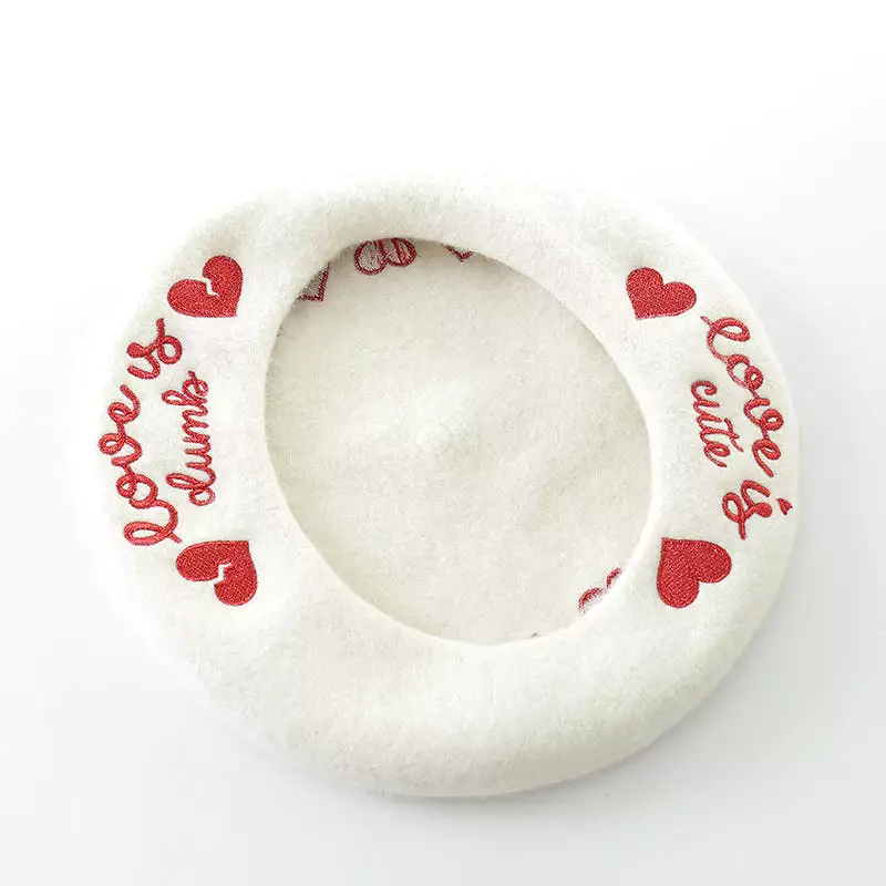 ''LOVE EMBROIDERY'' WHITE BERET BY51030