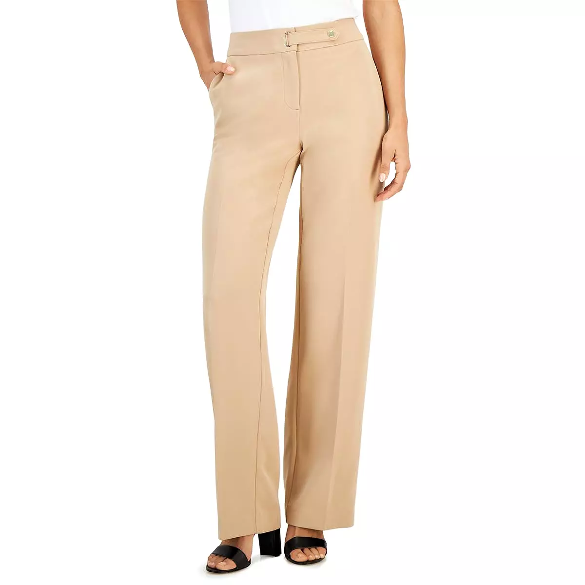 Nine West Womens High Rise Solid Wide Leg Pants