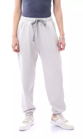 O165845 Elastic Waist With Drawstring Light Grey Sweatpants