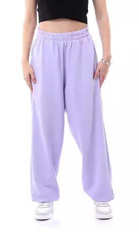 O165862 Elastic Waist Solid Lavender Sweatpants With Hem