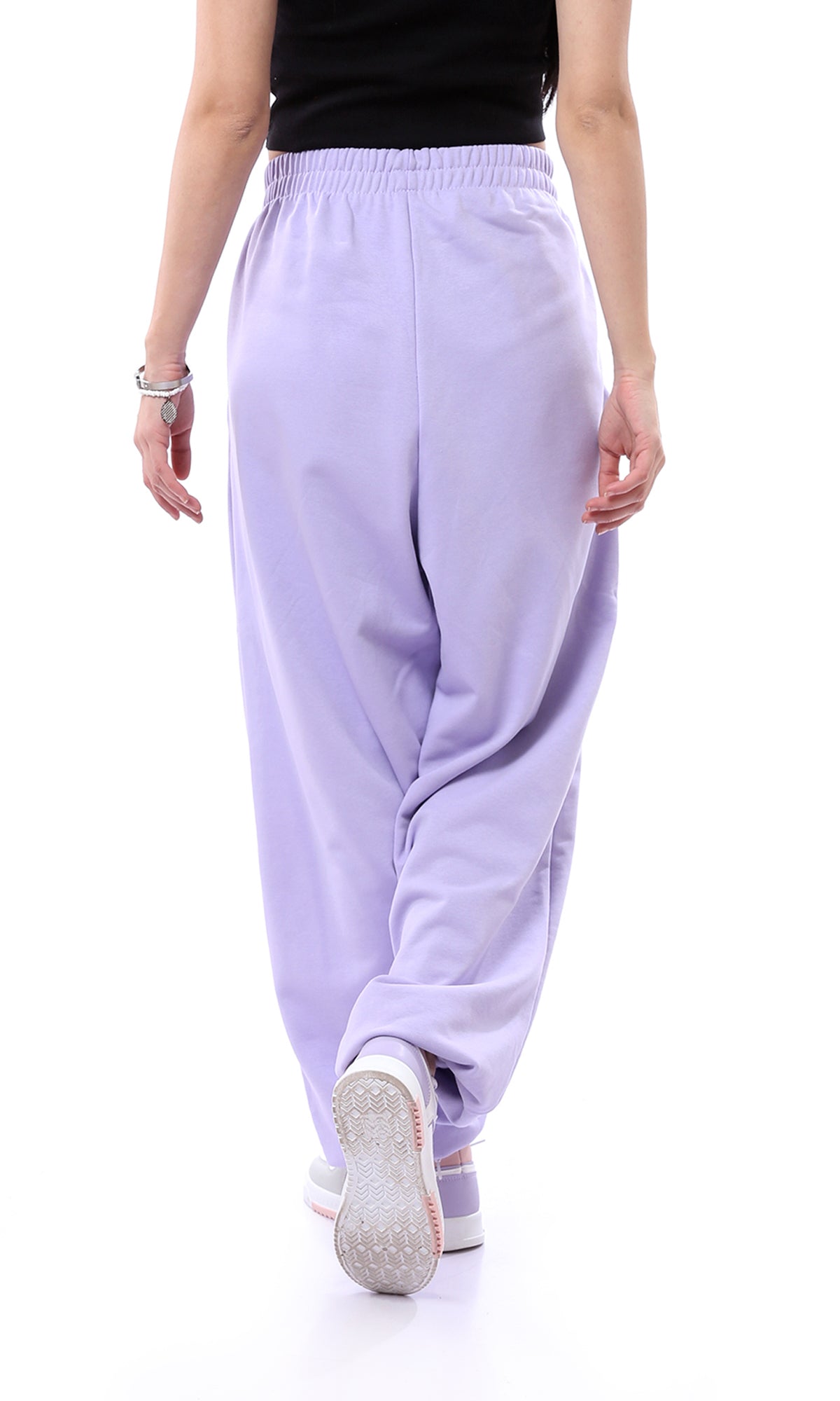 O165862 Elastic Waist Solid Lavender Sweatpants With Hem