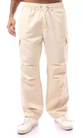 O170538 Relaxed Fit Leg Beige Slip On Cargo Pants