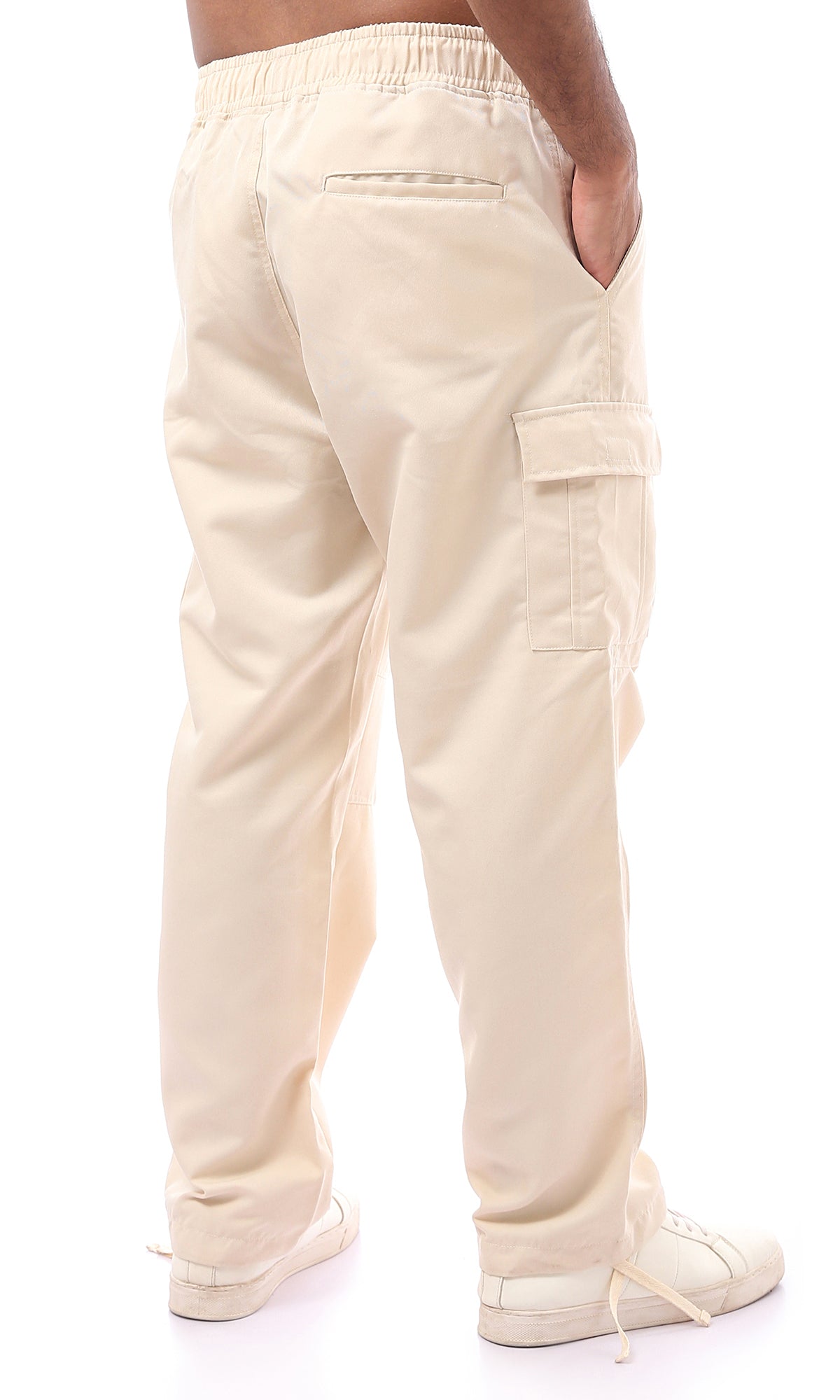 O170538 Relaxed Fit Leg Beige Slip On Cargo Pants