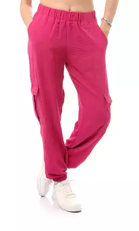 O170598 Slip On Purple Comfy Solid Trousers With Side Pockets