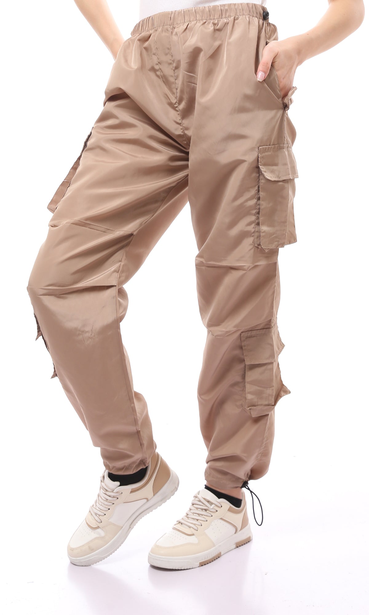 O170603 Coffee Casual Waterproof Pants With Hem