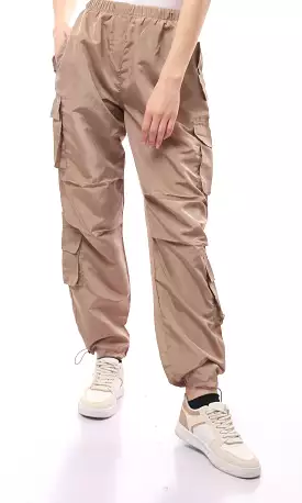 O170603 Coffee Casual Waterproof Pants With Hem