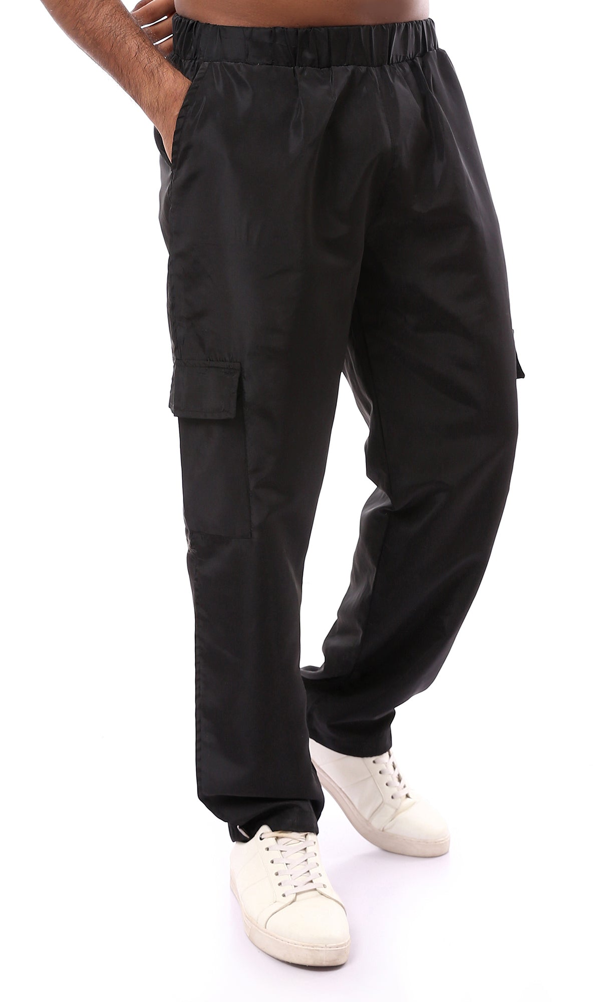 O174506 Wide Leg Black Olive Waterproof Cargo Pants