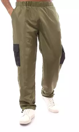 O174510 Solid Waterproof Olive Wide Leg Pants