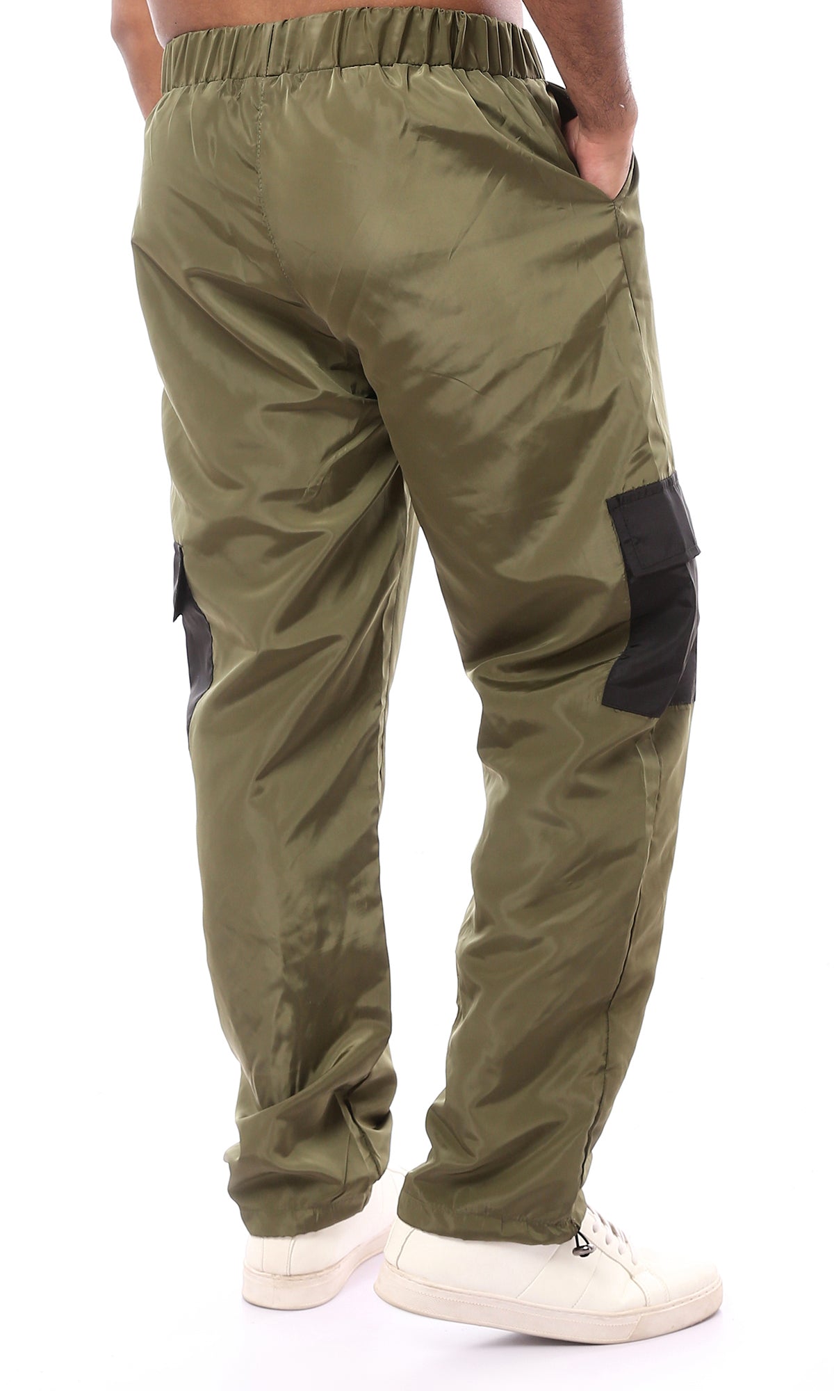 O174510 Solid Waterproof Olive Wide Leg Pants