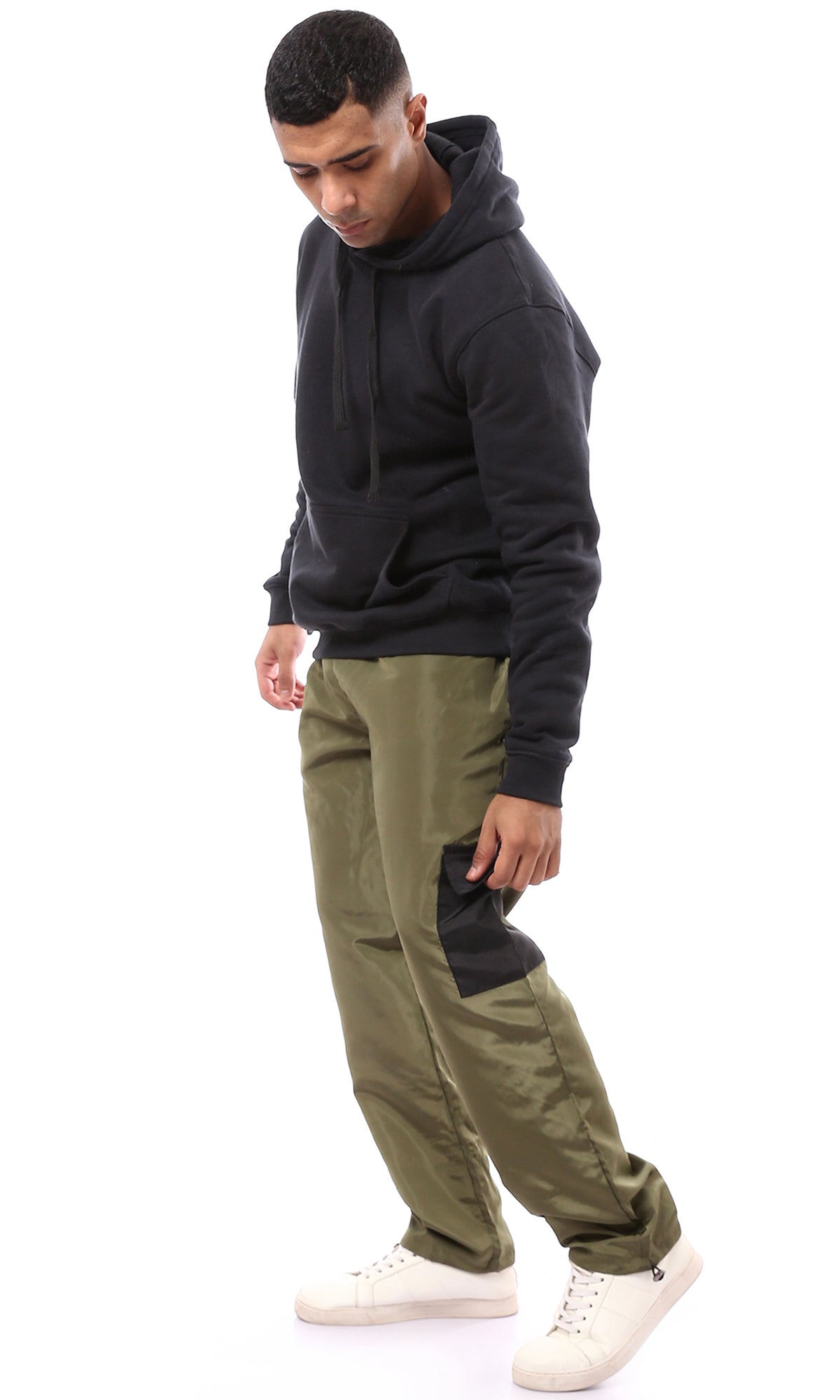 O174510 Solid Waterproof Olive Wide Leg Pants