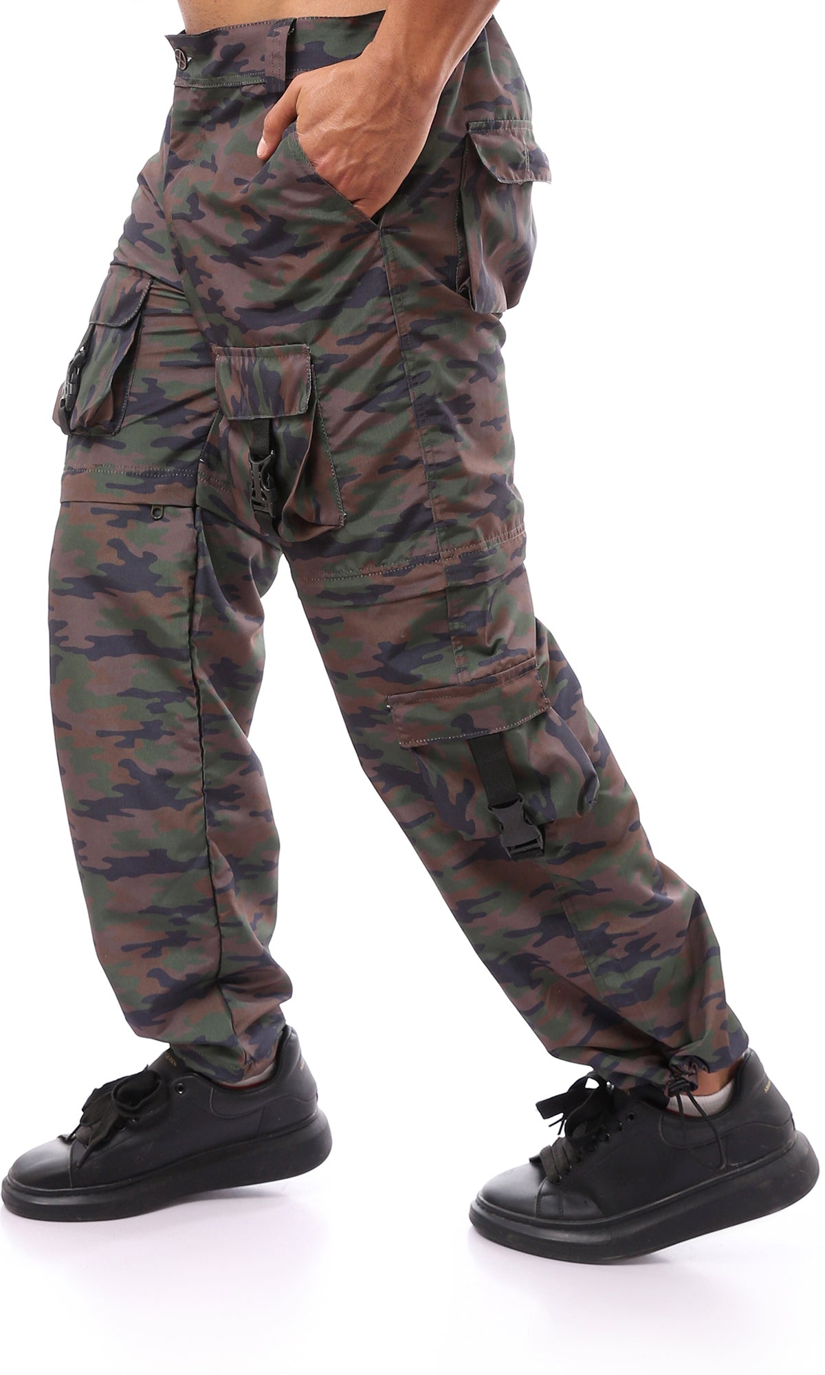 O174620 Multicolour Camouflage Cargo Pants With Belt Loops