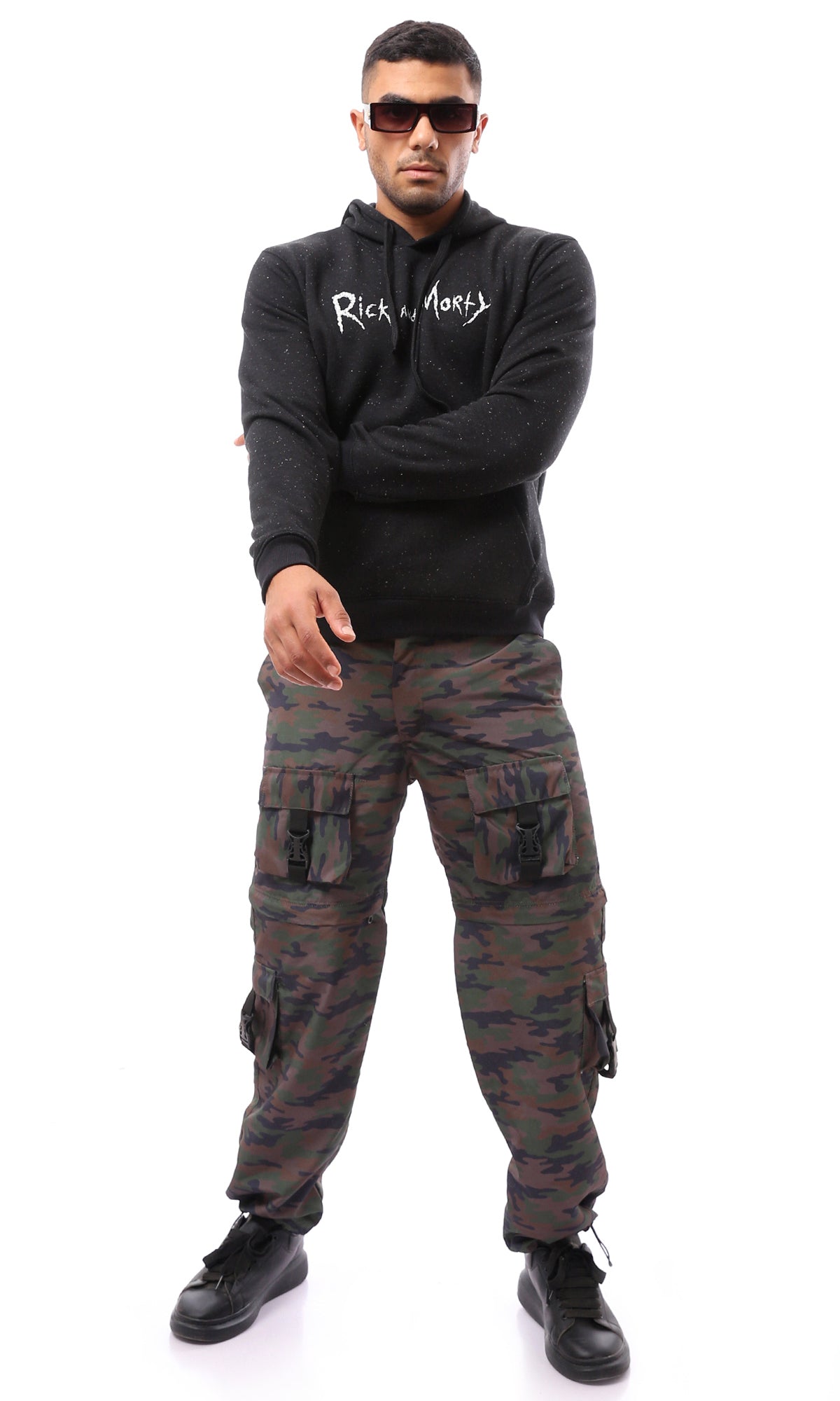 O174620 Multicolour Camouflage Cargo Pants With Belt Loops