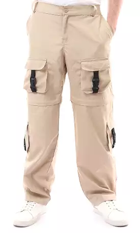 O174622 Double Style Casual Cargo Pants - Sand Beige