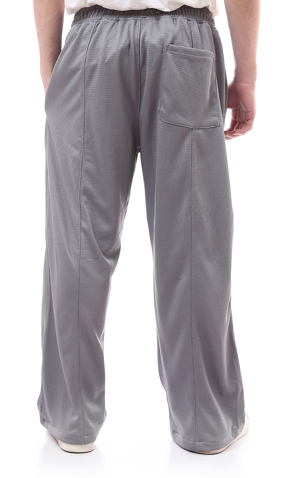 O175751 Bird'S Eye Grey Cotton Pants With Elastic Waist