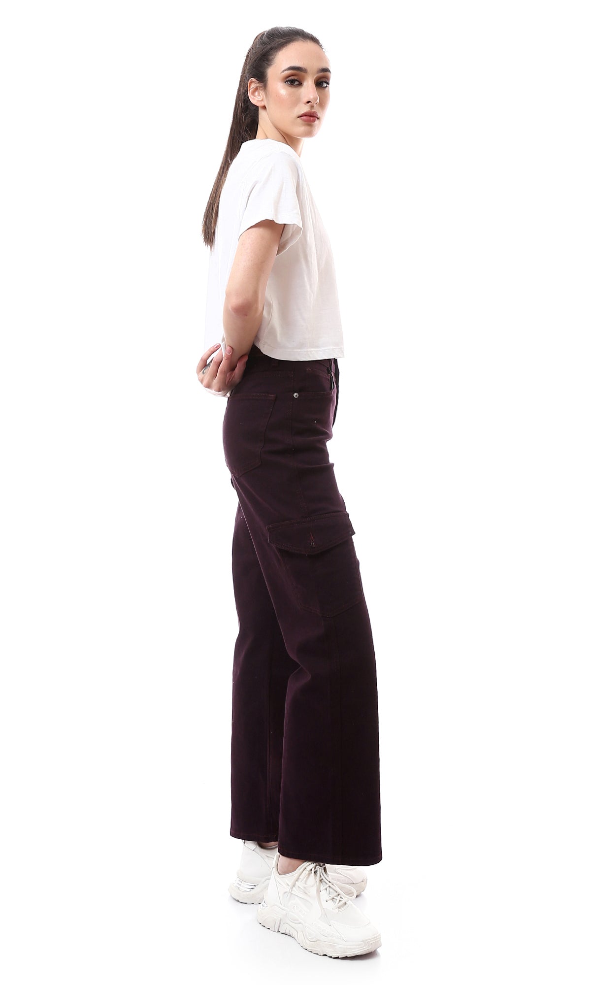 O175800 Burnt Mahogany Straight Leg Solid Cargo Pants