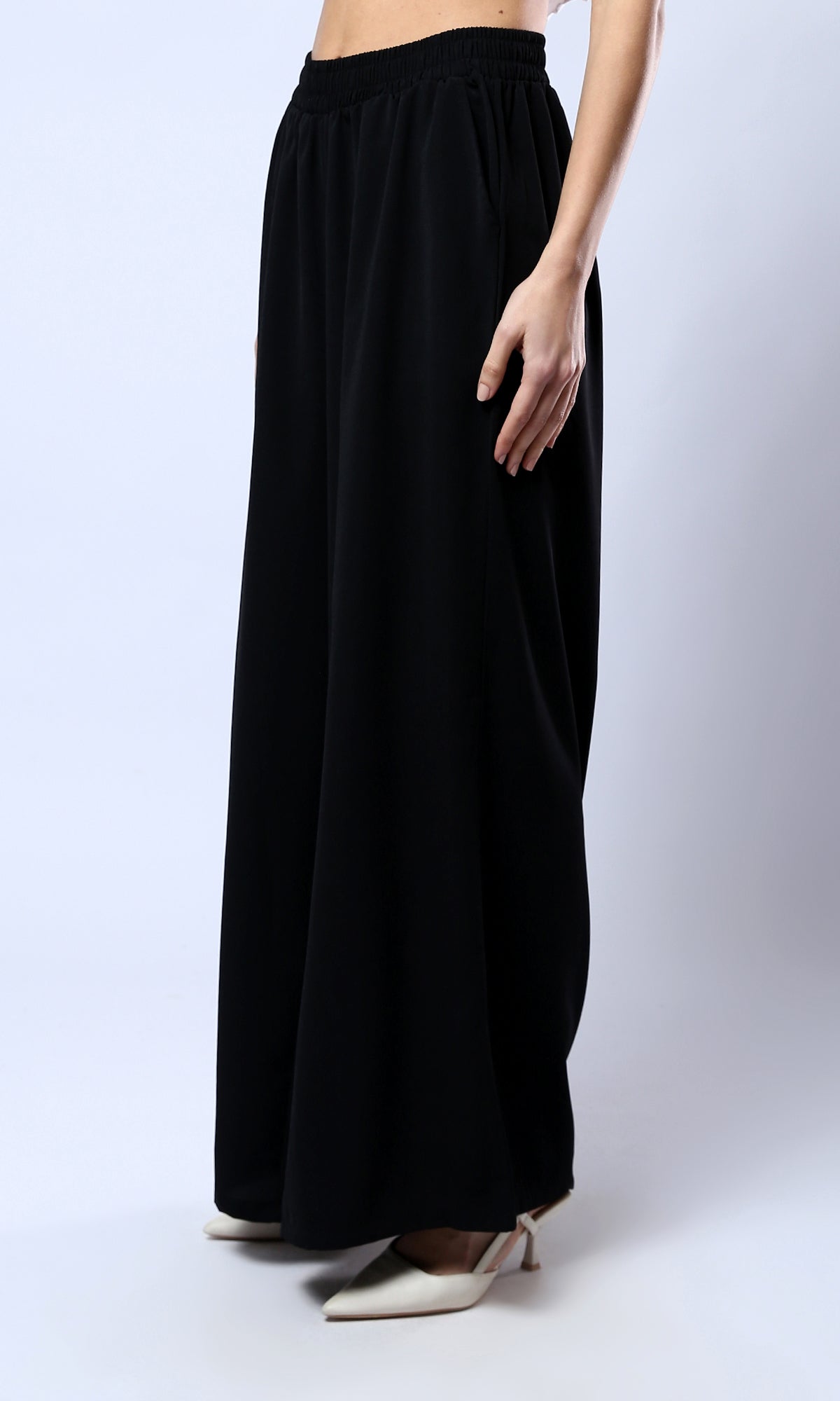 O179825 Black Wide Leg Slip On Summer Pants