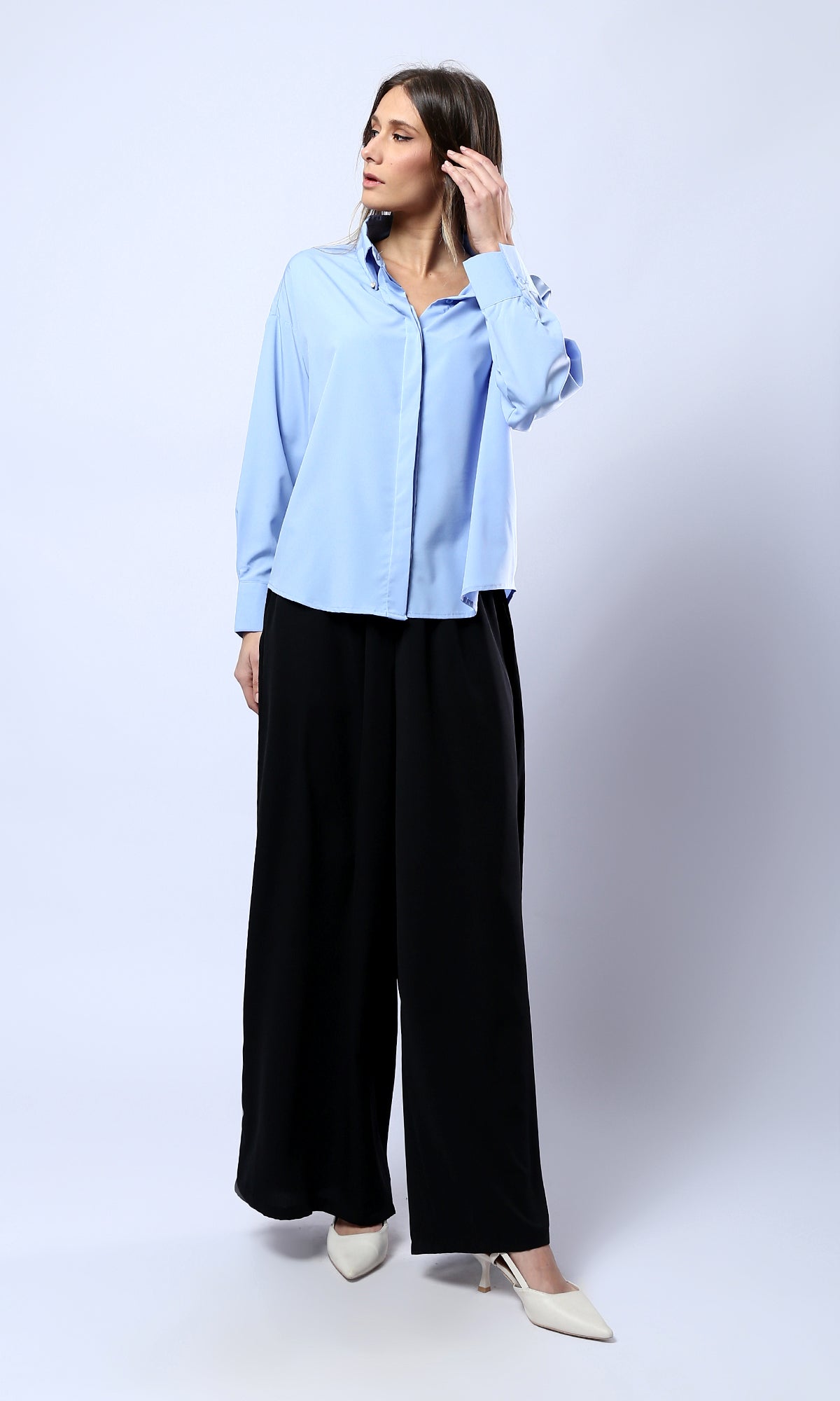 O179825 Black Wide Leg Slip On Summer Pants