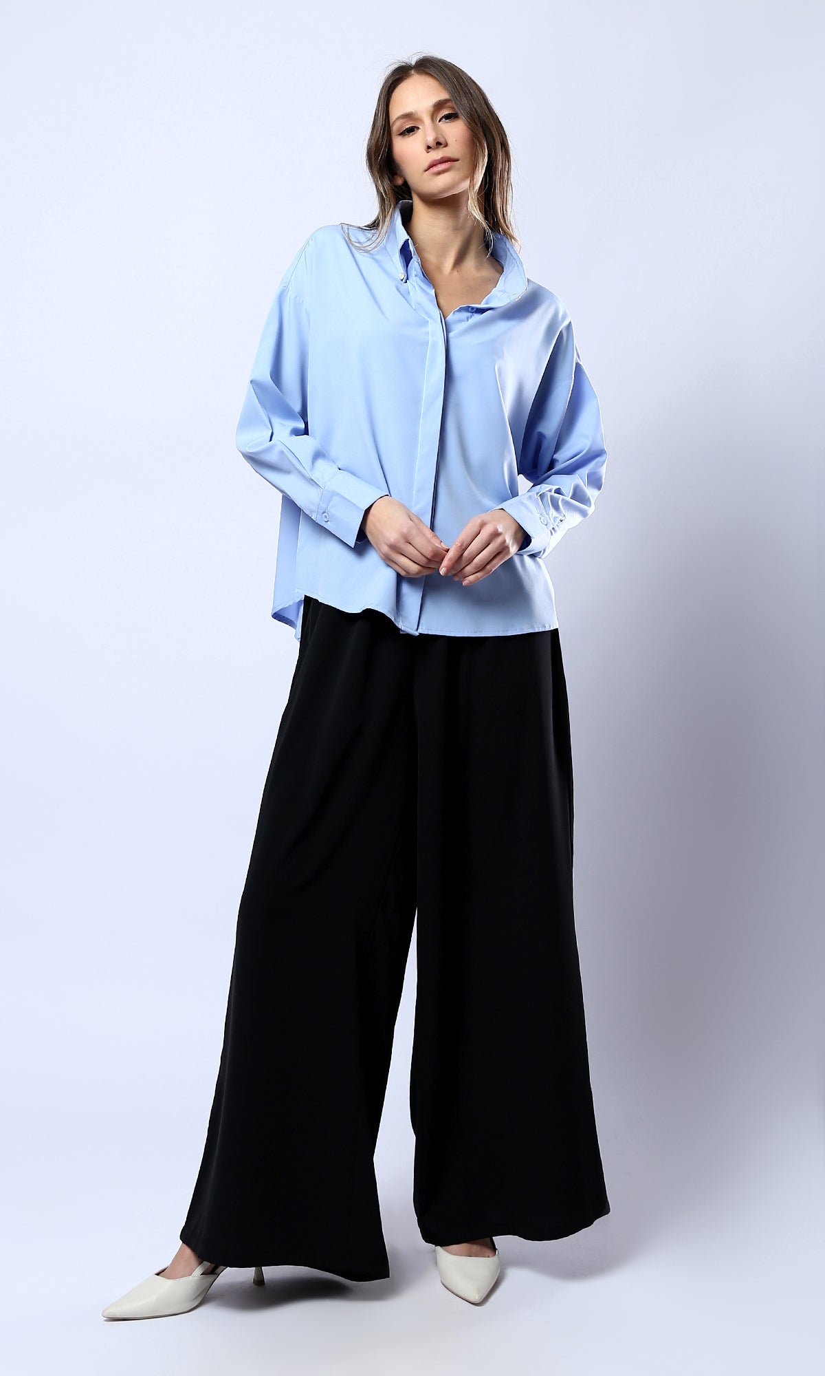 O179825 Black Wide Leg Slip On Summer Pants