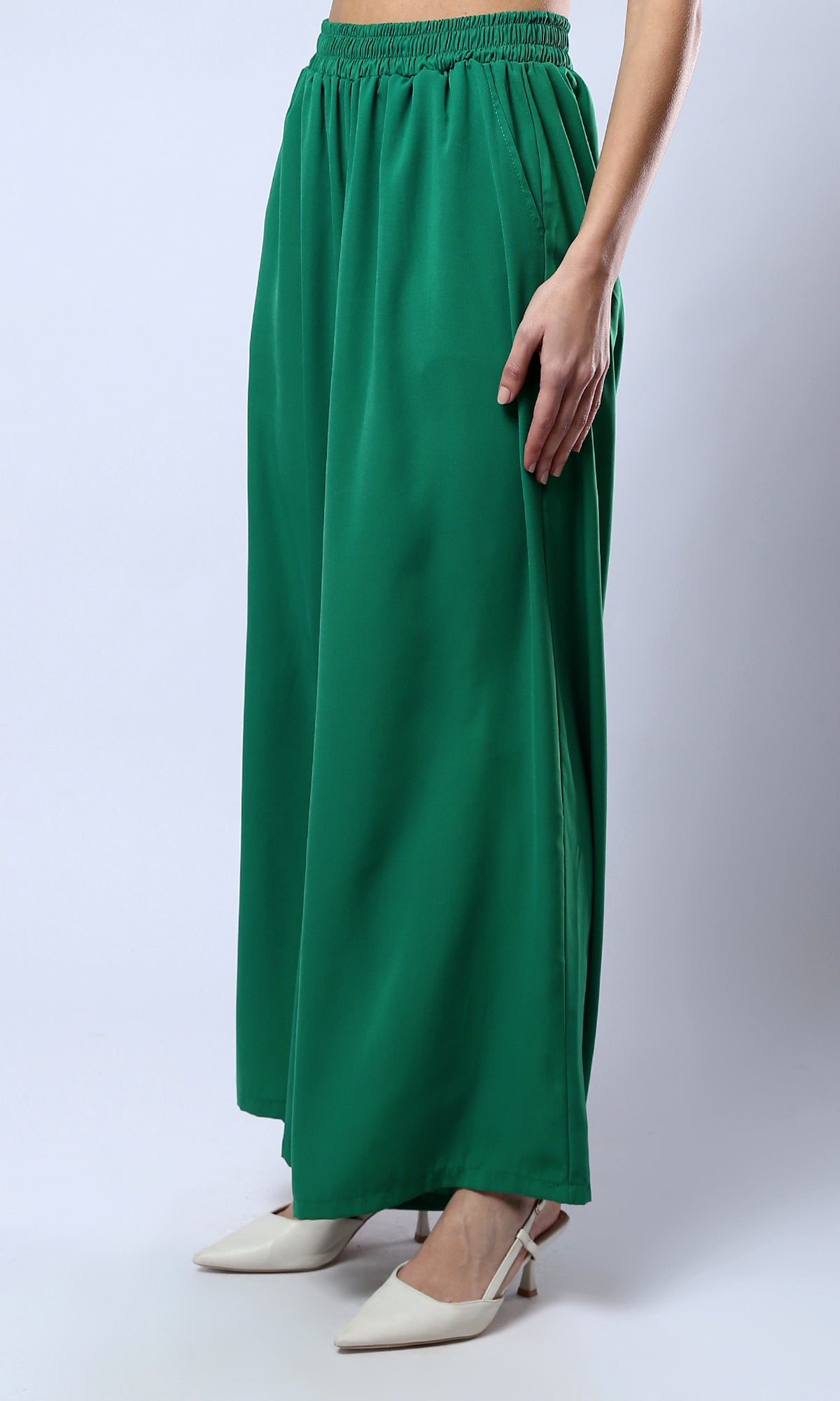 O179826 Elastic Waist Slip On Green Wide Pants