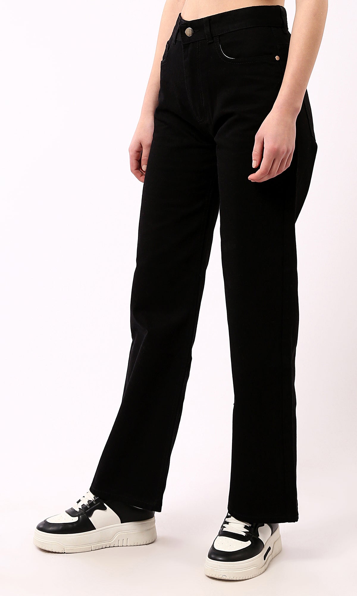 O189384 Solid Black Wide-Leg Casual Jeans