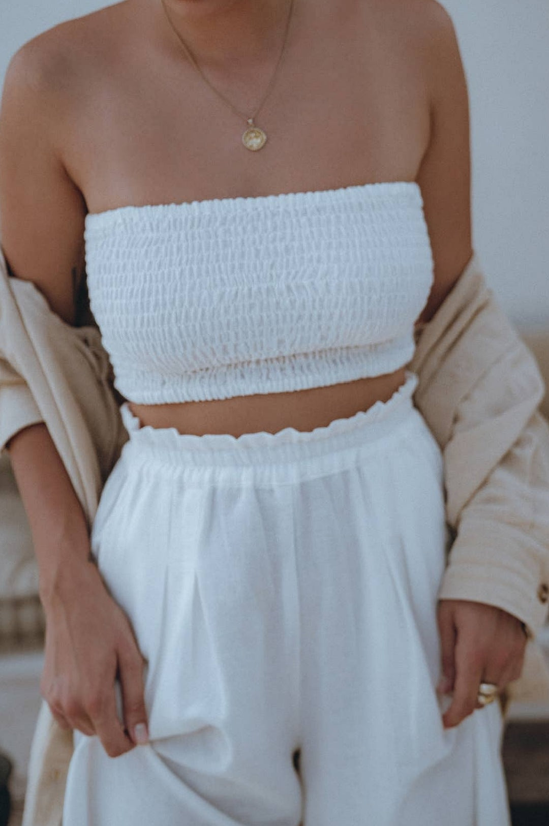 Off White Wide Leg Linen Pants