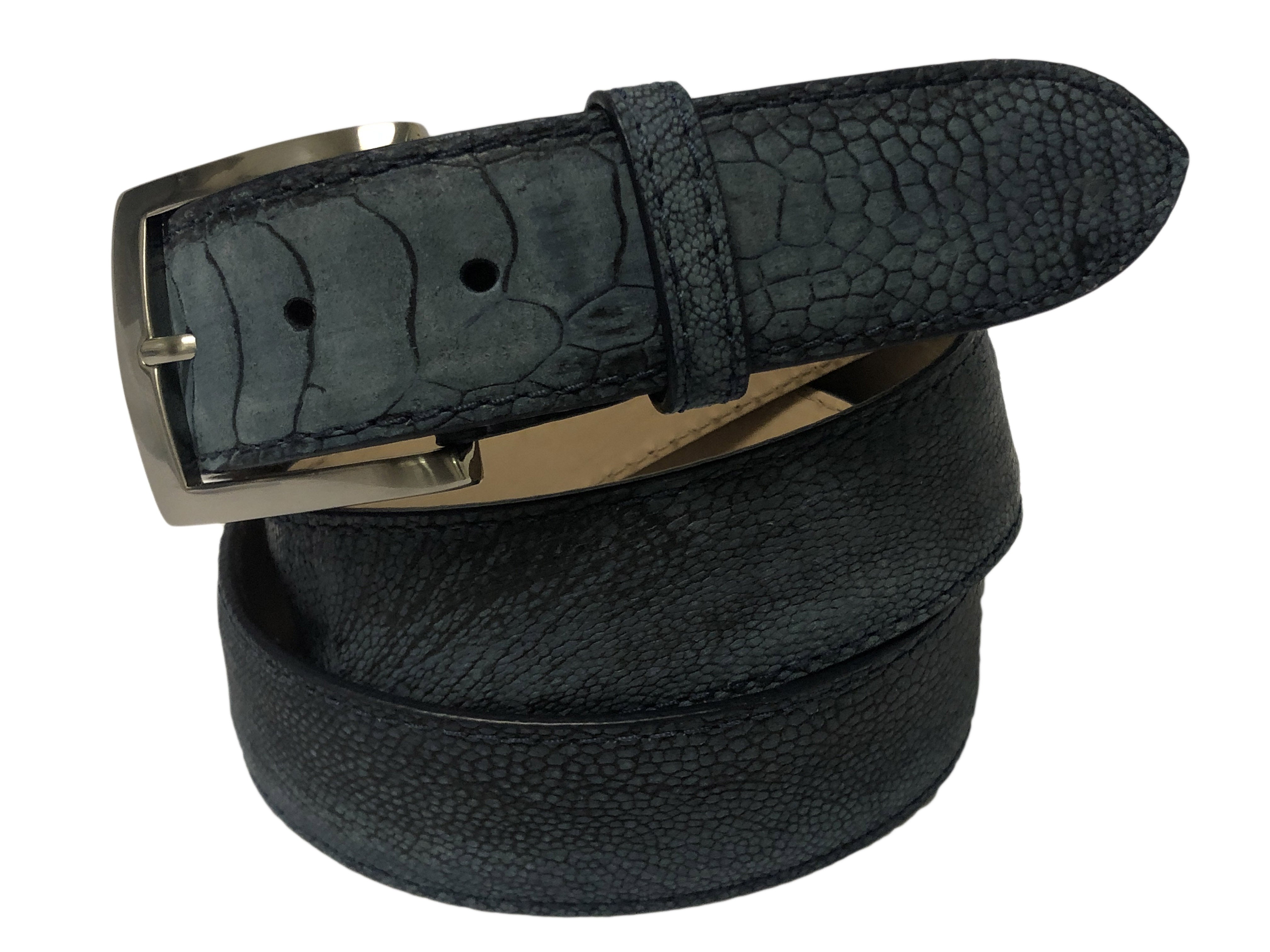 Ostrich Leg Suede Belt Gray/Blue