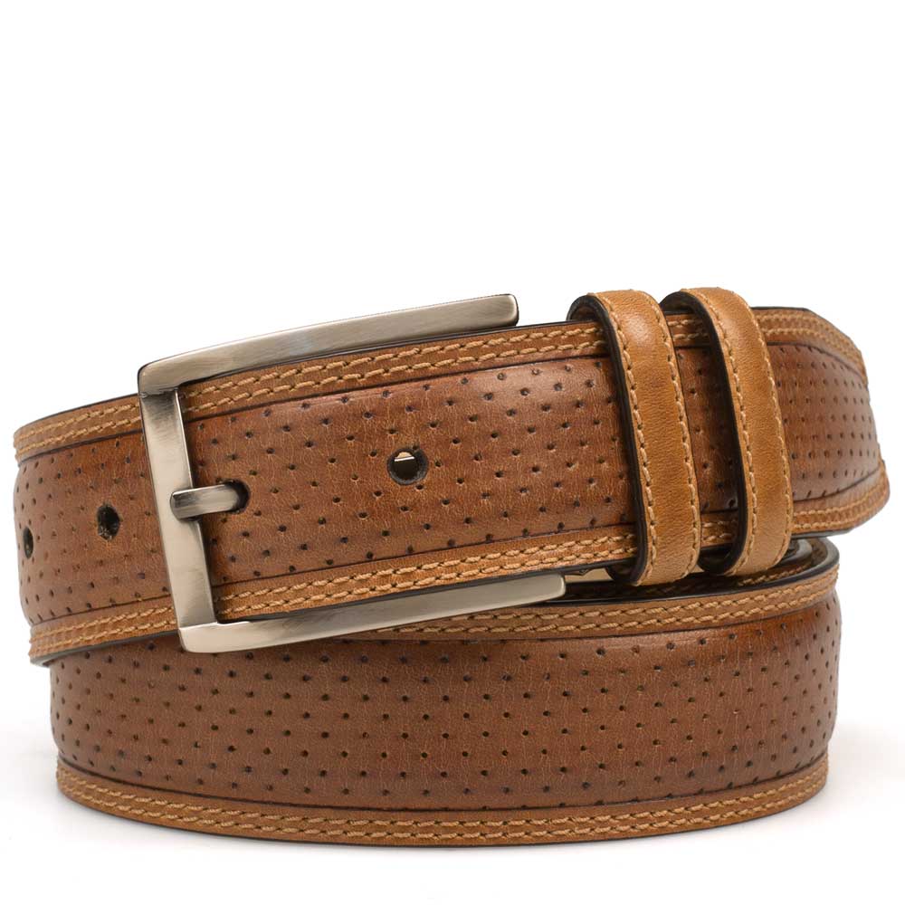 Perforated Calfskin Belt With Smooth Leather Edge