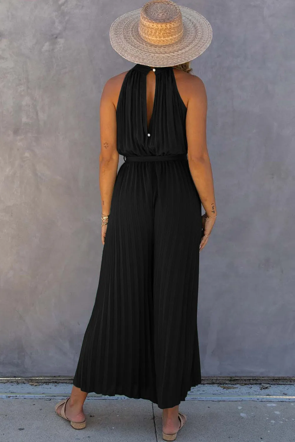 Pleated Halter Jumpsuit - 2 Colors