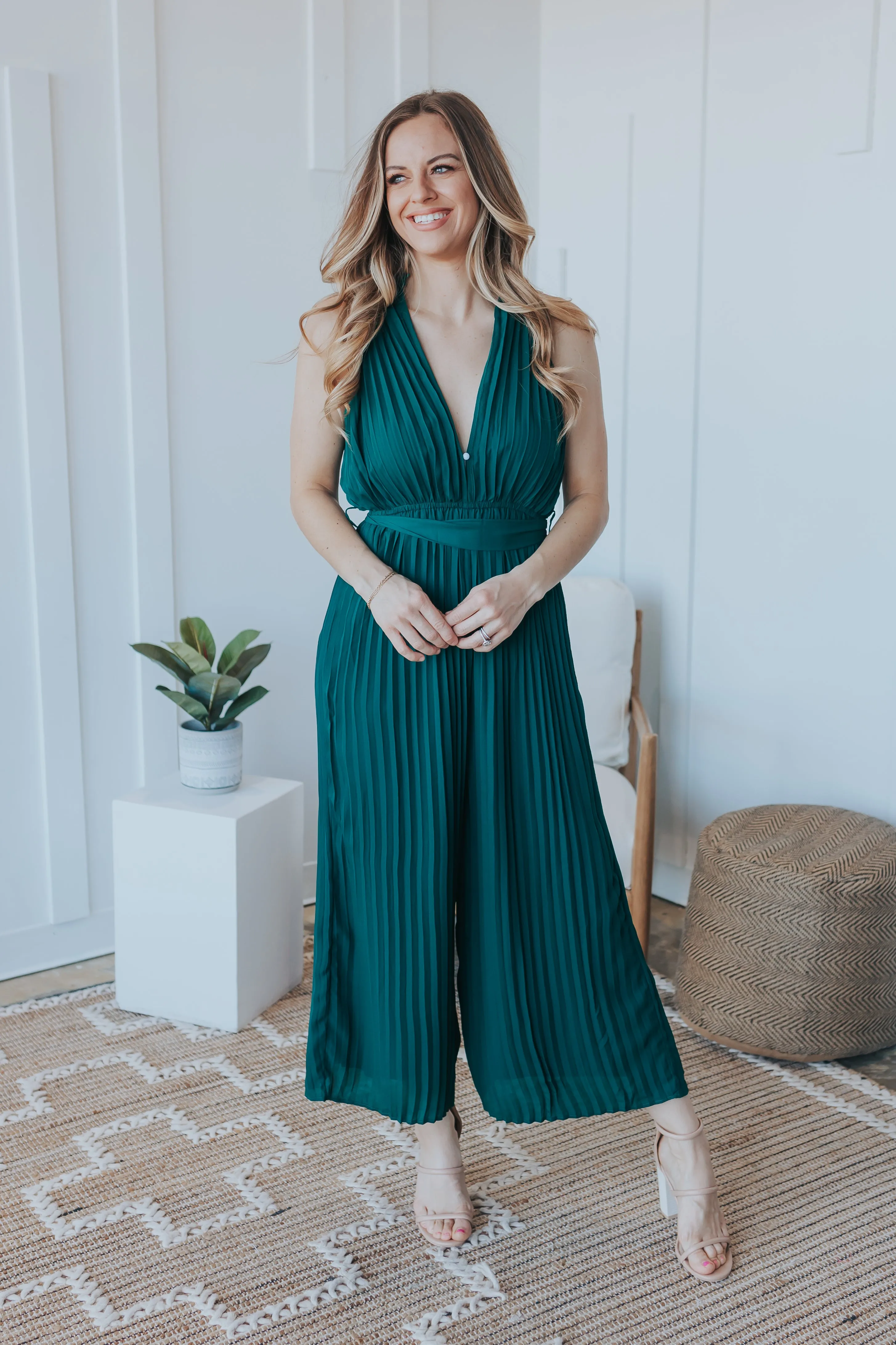 Pleated Halter Jumpsuit - 2 Colors