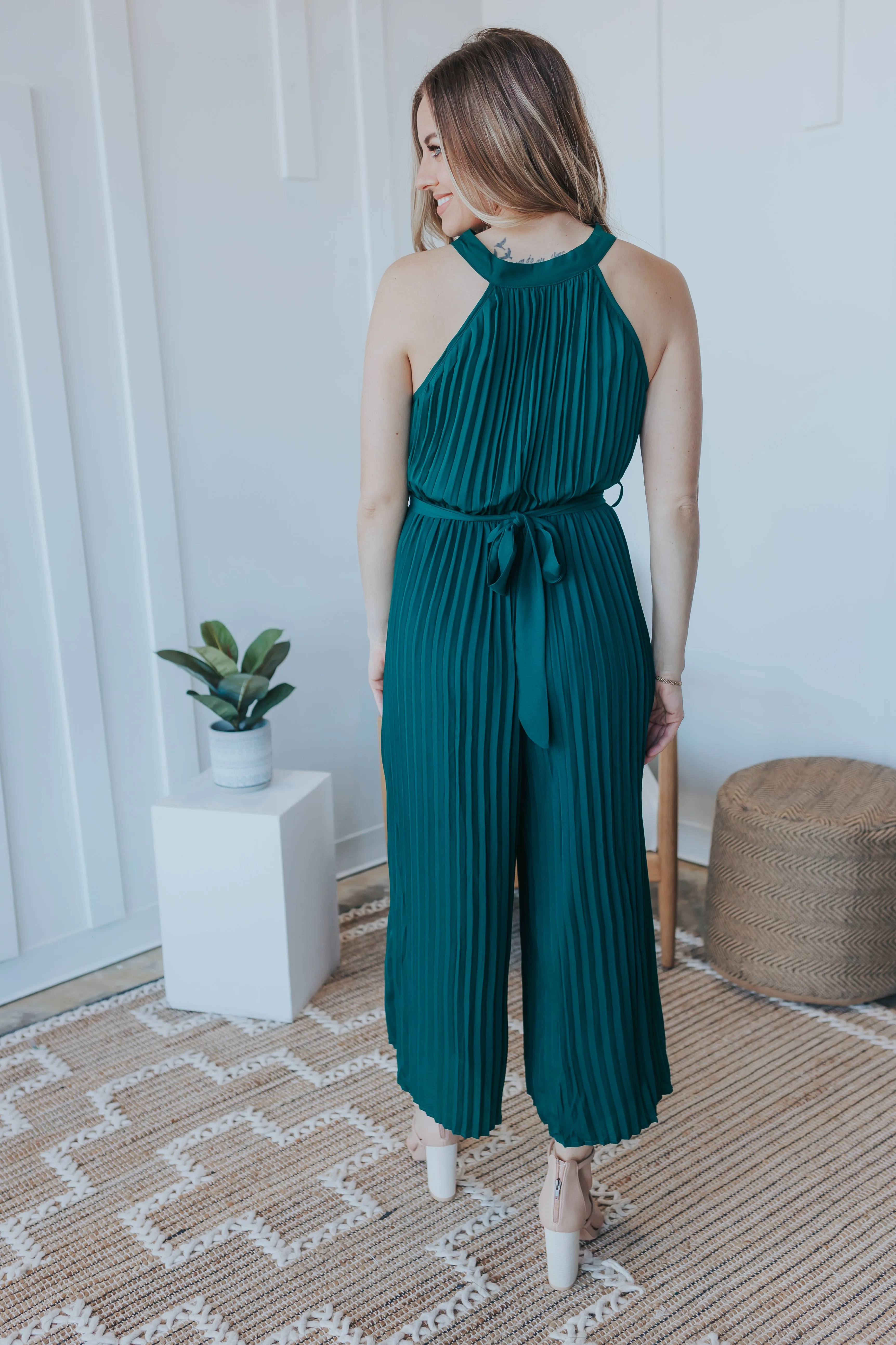 Pleated Halter Jumpsuit - 2 Colors