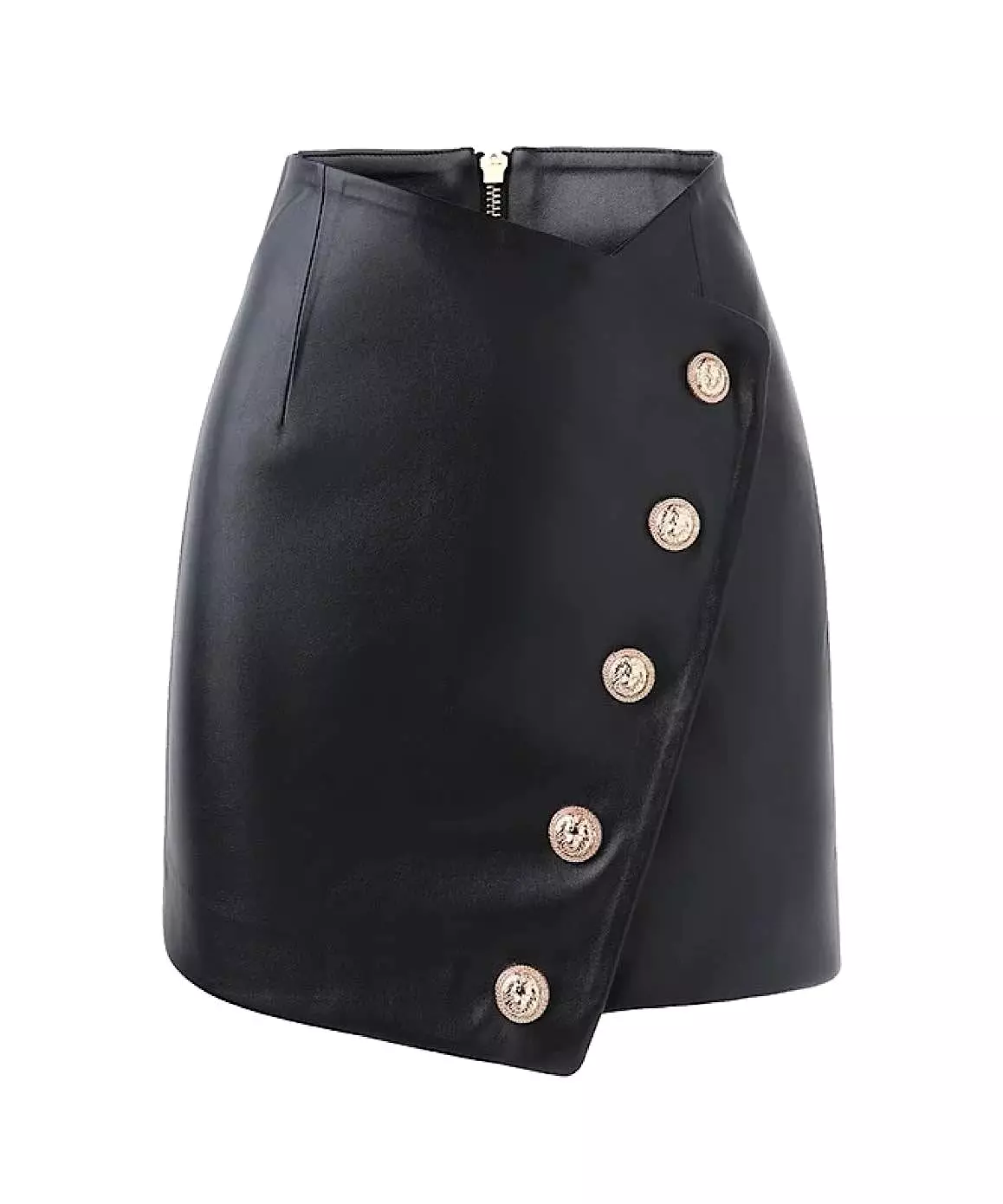 PU Leather Gold Button Mini Skirt In Black