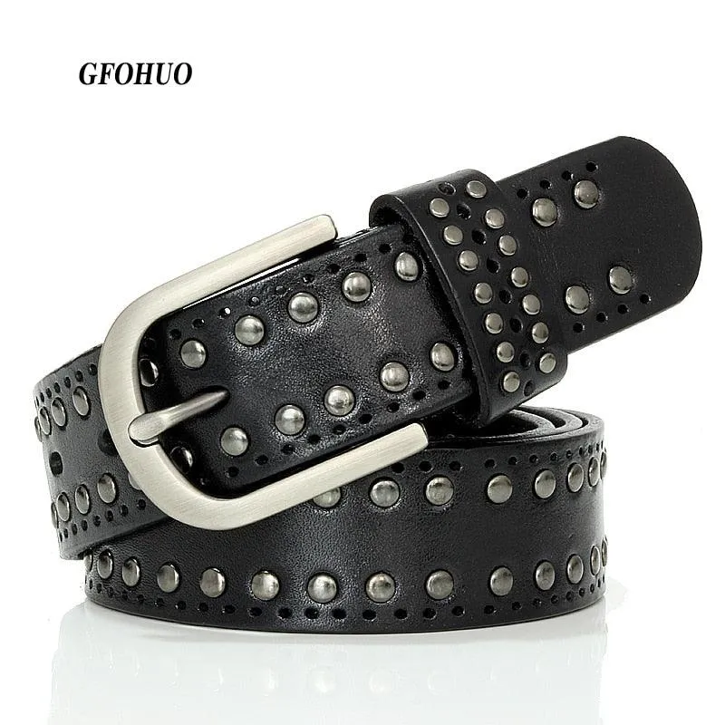 Punk Rivet Belt High Quality Real Genuine Leather