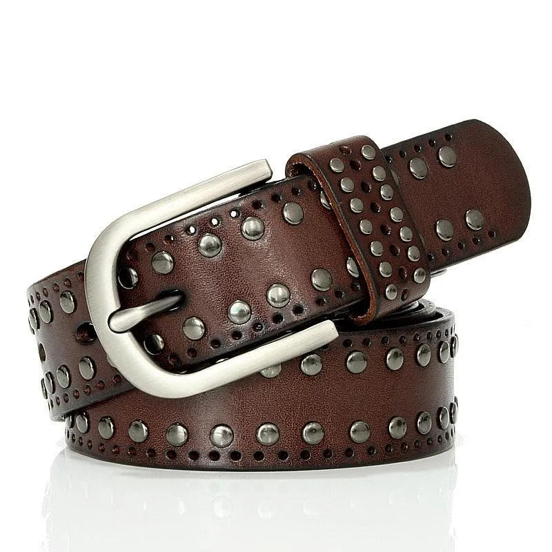 Punk Rivet Belt High Quality Real Genuine Leather