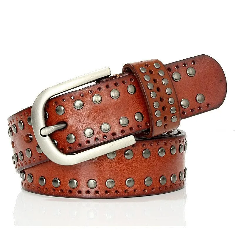 Punk Rivet Belt High Quality Real Genuine Leather