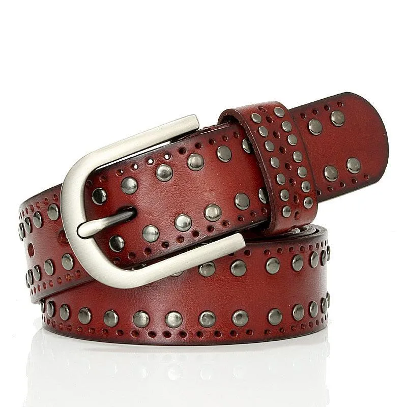 Punk Rivet Belt High Quality Real Genuine Leather