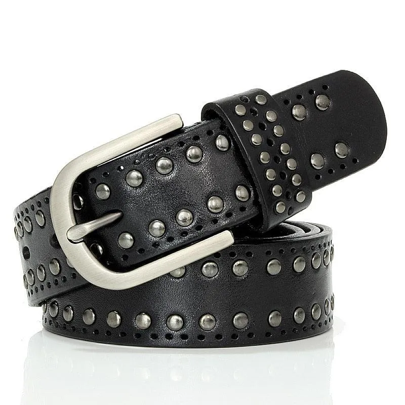 Punk Rivet Belt High Quality Real Genuine Leather