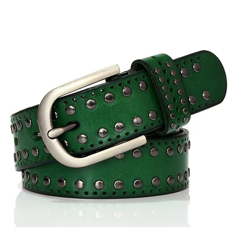 Punk Rivet Belt High Quality Real Genuine Leather