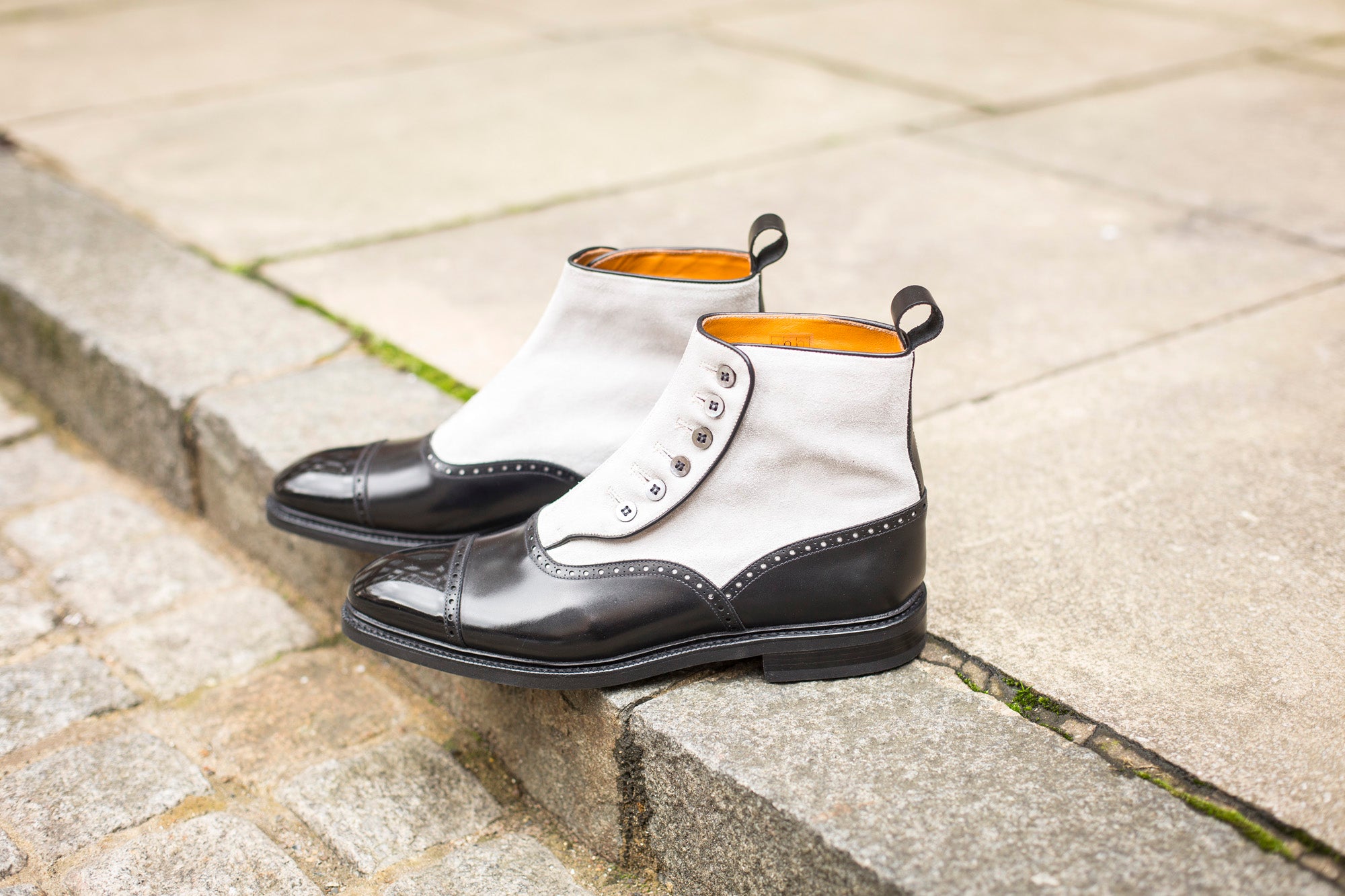 Puyallup - MTO - Black Calf / Pearl Suede - NGT Last - Country Rubber Sole w/ Stormwelt - MOP Buttons