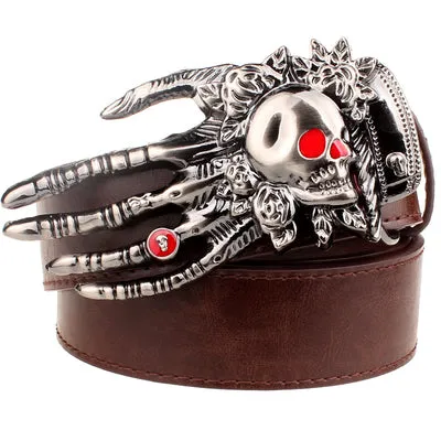 Red Eyes Skull Hand Buckle Leather Belts