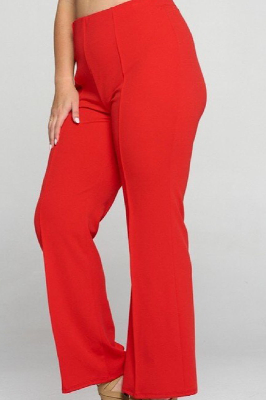 Red Techno Crepe Front Seam Pants