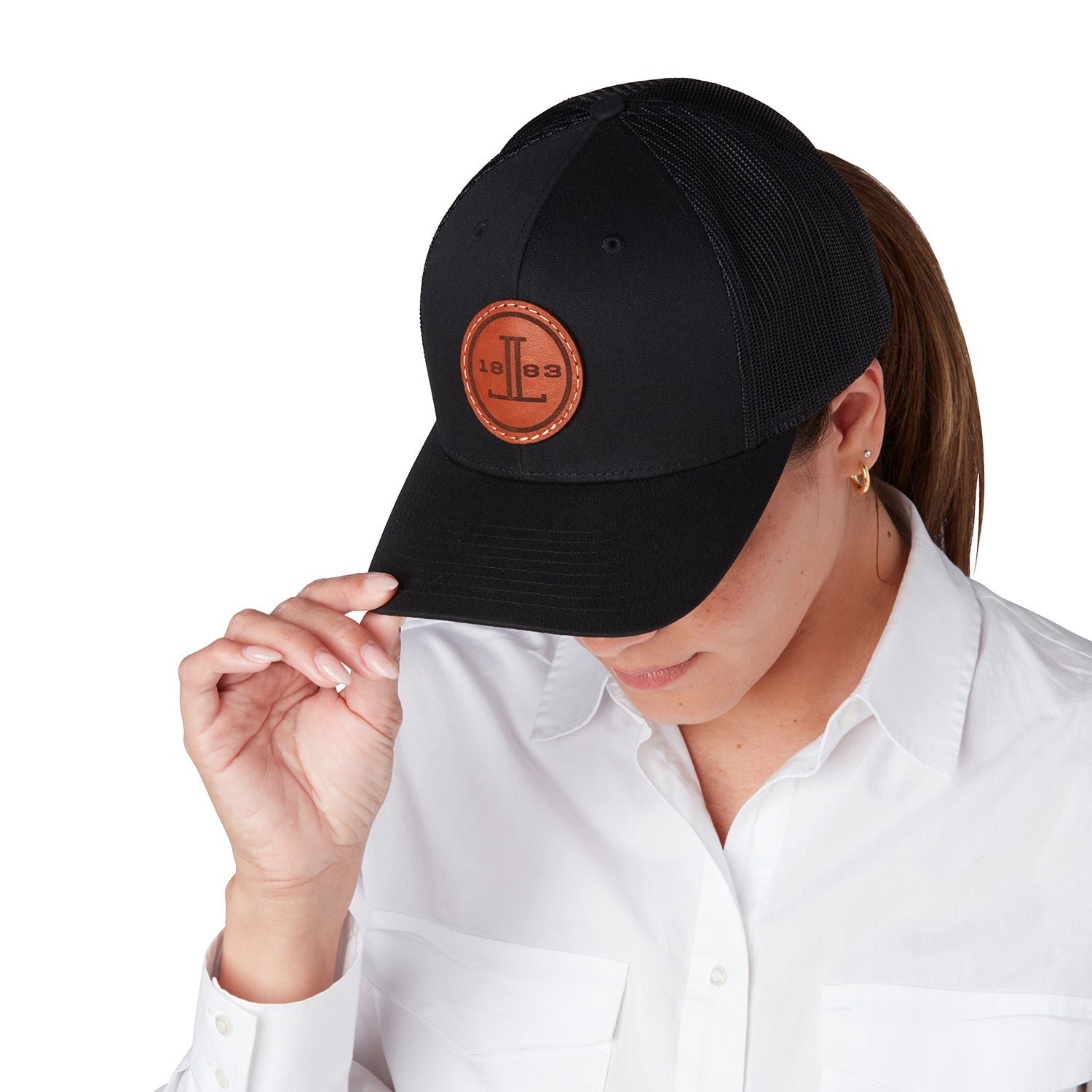 Round Leather Patch Cap :: Black