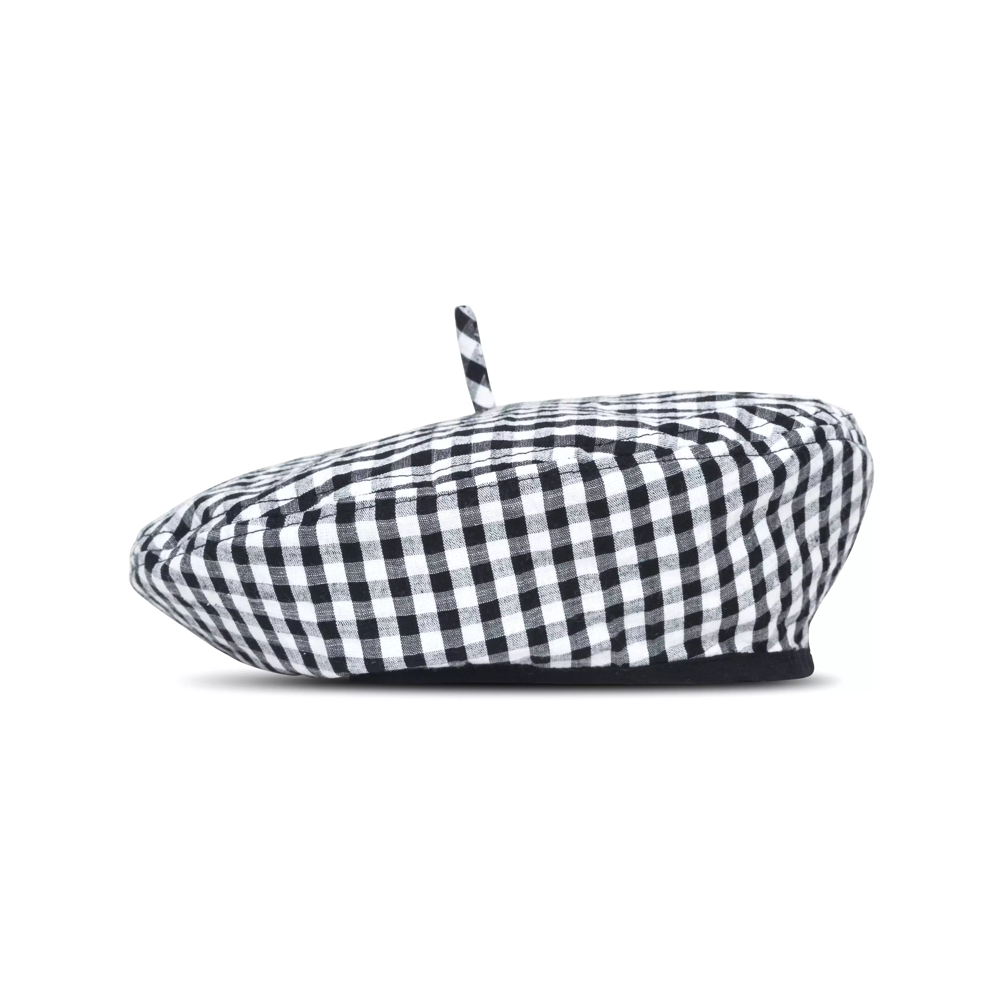 SIMONE Gingham Beret Hat, in Black