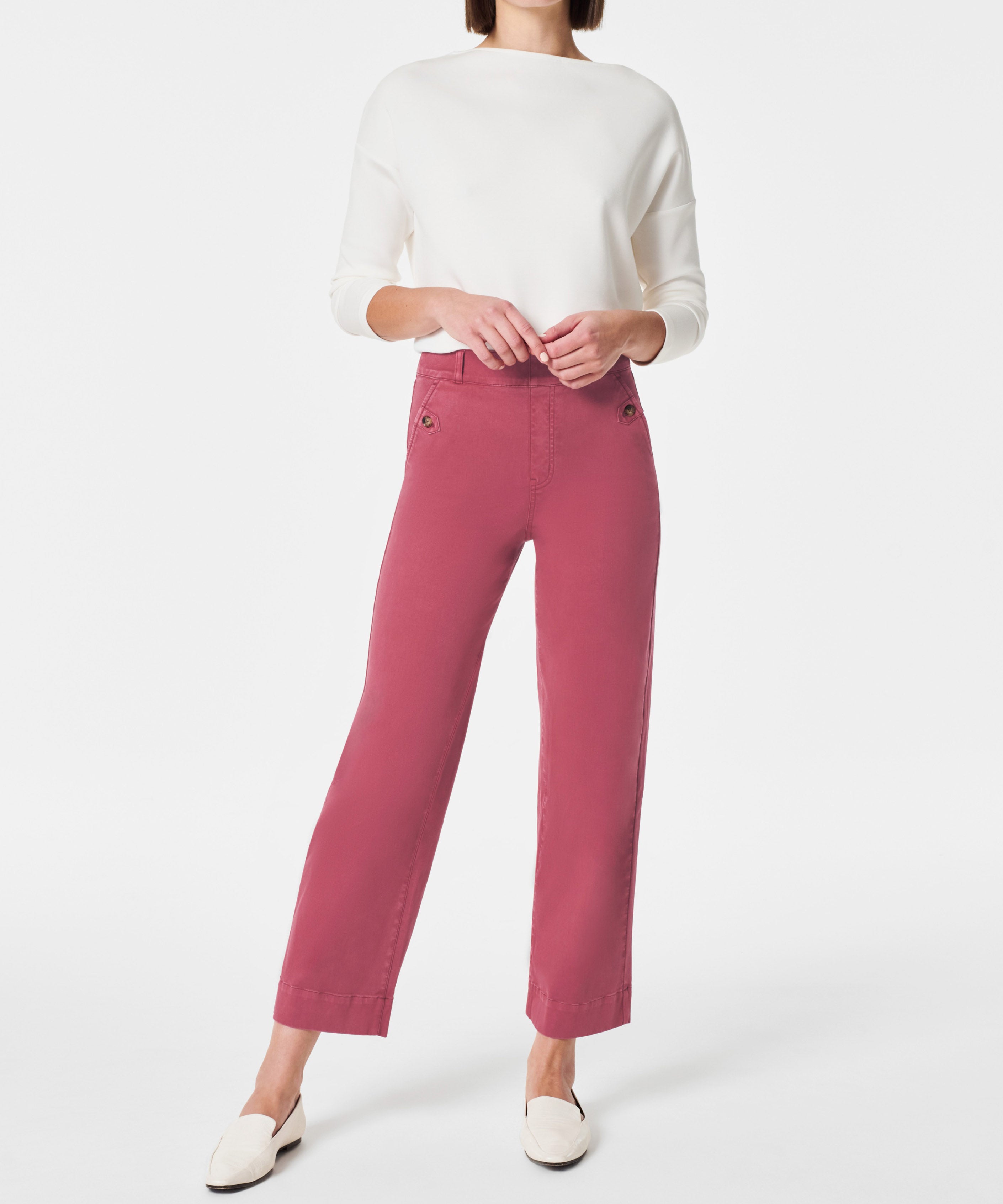 Spanx Stretch Twill Cropped Wide Leg Pants - Wild Rose